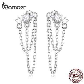 BAMOER, серьги-капли из стерлингового серебра 925 пробы со звездами и бахромой, двухслойные серьги с кисточками для женщин, подарок на день рождения, изысканные ювелирные изделия 925 silver