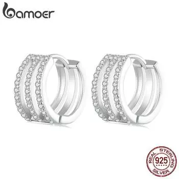 BAMOER, серьги-кольца из стерлингового серебра 925 пробы с несколькими круглыми пряжками для ушей, серьги-кольца для женщин, свадебные ювелирные украшения, подарок 925 silver