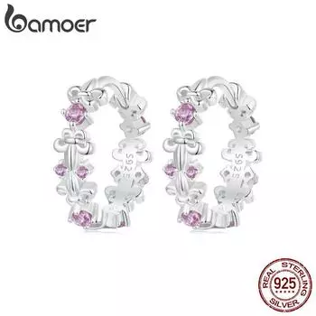 BAMOER серьги-кольца из стерлингового серебра 925 пробы с ирисом, элегантные и изысканные серьги с покрытием из белого золота для женщин, изящные ювелирные изделия 13*4mm