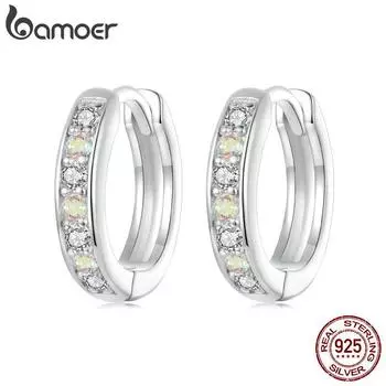 BAMOER серьги-кольца с радужными цирконами, стерлингового серебра 925 пробы, милые гипоаллергенные серьги для женщин, ювелирные изделия, подарок