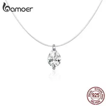 BAMOER серебряная невидимая цепочка ожерелья подвески колье со стразами прозрачная леска