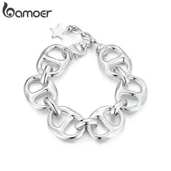 BAMOER серебряный цвет, браслет-цепочка с двойным отверстием, цепочка в стиле панк для женщин, ювелирные изделия для вечеринок