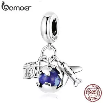 BAMOER Сферические бусины из стерлингового серебра 925 пробы с эмалью синей земли, плоские сферические бусины для женщин, ювелирные украшения 925 silver