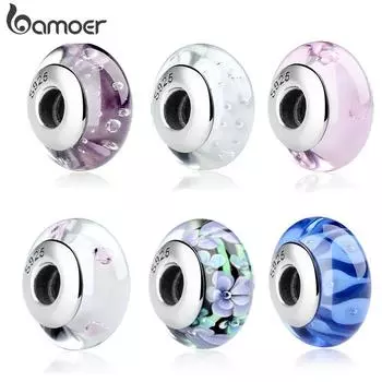 BAMOER Шармы из стерлингового серебра 925 со вставками из разноцветного стекла SCZ001