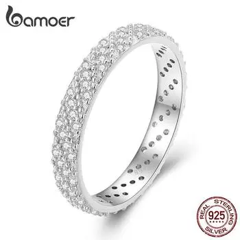 BAMOER, широкое кольцо из стерлингового серебра 925 пробы с блестящим цирконием, простое кольцо вечности для женщин, подарок на день Святого Валентина, роскошные изящные ювелирные изделия 6