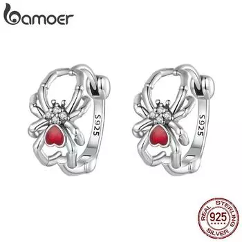 Bamoer Серьги-пауки из стерлингового серебра 925 пробы на Хэллоуин для женщин, гипоаллергенные серьги-кольца, подарок на день рождения 1.3*0.8cm серебряный