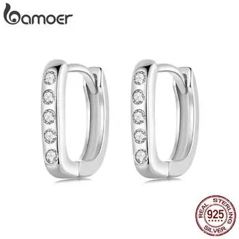 BAMOER Solid 925 Sterling Silver Small Hoop Earrings CZ Huggie Hoop Earrings, Легкие повседневные украшения для женщин 12*2mm серебряный