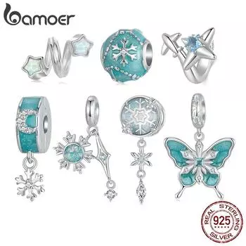 BAMOER Solid 925 Sterling Silver Snowflake Series Charm Bead fit Original Bracelet bamoer Charm DIY Jewelry Accessories 0.9*1.2cm серебряный