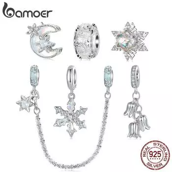 BAMOER Solid 925 Sterling Silver Snowflakes Series Charm Бусины подходят для оригинального браслета и ожерелья Ювелирные изделия своими руками bamoer Charm 2.3*1.1cm серебряный