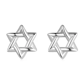 BAMOER Solid 925 Sterling Silver Star of David Серьги в форме звезды Минималистичные маленькие гвоздики для ежедневного использования для женщин Модные ювелирные изделия 0.8cm серебряный