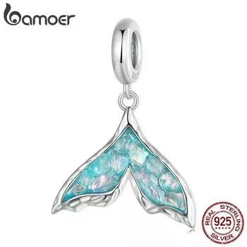 BAMOER Solid 925 стерлингового серебра хвост русалки кулон подходит оригинальный браслет DIY Bamoer шарм для женщин ювелирные изделия подарок 2.6*1.8cm серебряный/синий