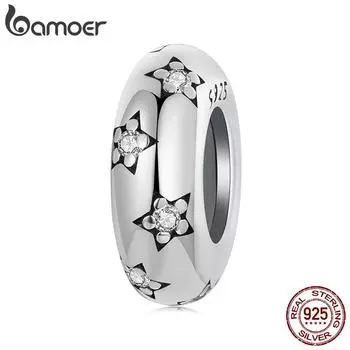 BAMOER Solid 925 стерлингового серебра Панда/кошка/звезда силиконовые бусины-стопоры подходят для оригинального браслета ювелирные изделия своими руками bamoer классический шарм 0.9*0.4cm серебряный