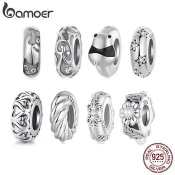 BAMOER Solid 925 стерлингового серебра Панда/кошка/звезда силиконовые бусины-стопоры подходят для оригинального браслета ювелирные изделия своими руками bamoer классический шарм 0.95*0.3cm серебряный