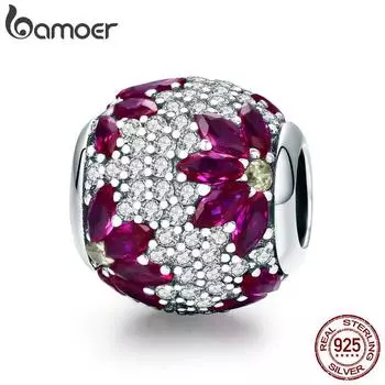 BAMOER Spring Collection, стерлинговое серебро 925 пробы, кленовые листья, прозрачные бусины с цирконами, подходят для браслета-подвески