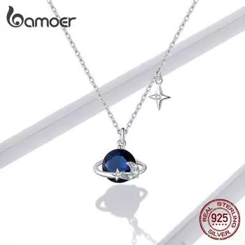 BAMOER Stars Design Обручальные украшения из стерлингового серебра 925 пробы с подвеской в виде синей планеты для женщин 925 silver