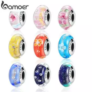 BAMOER Стерлинговое серебро 925 пробы, 16 стилей, европейский узор, муранское стекло, подвесные бусины, подходят для браслета и браслета SCZ066