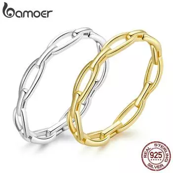 BAMOER, стерлинговое серебро 925 пробы, элегантное модное позолоченное кольцо в форме цепочки с платиновым покрытием, размер 678 для женщин, ювелирные изделия 7 золотой