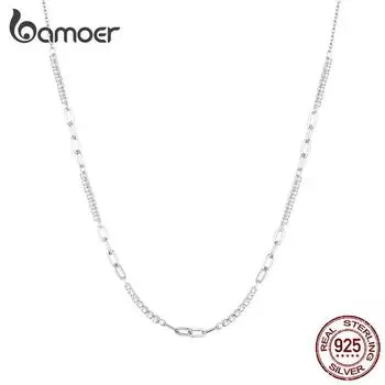 BAMOER, стерлинговое серебро 925 пробы, блестящее циркониевое ожерелье, О-цепочка, звено для женщин, подарок на день рождения, помолвка, ювелирные изделия 925 silver