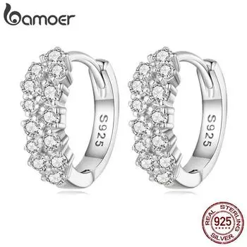 BAMOER, стерлинговое серебро 925 пробы, блестящие циркониевые пряжки для ушей для женщин, роскошные серьги, ювелирные изделия, подарок на годовщину 925 silver