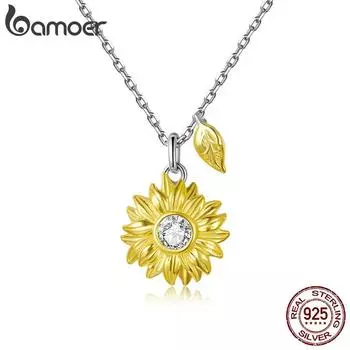 BAMOER, стерлинговое серебро 925 пробы, блестящий кубический цирконий, подвеска в виде подсолнуха для женщин, регулируемая цепочка длиной 17,7 дюйма, ожерелья серебряный