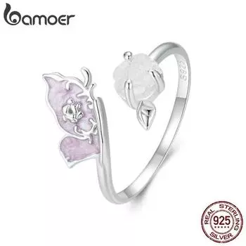 Bamoer, стерлинговое серебро 925 пробы, фиолетовое, пурпурное, эмаль, кольцо с бабочкой, цвет, сменное кольцо с цветком для женщин, ювелирные изделия для вечеринок SCR987-E