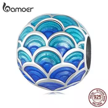 BAMOER, стерлинговое серебро 925 пробы, градуированная синяя бусина в виде чешуи китайского дракона для оригинального браслета, уникальный очаровательный ювелирный аксессуар 925 silver