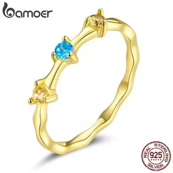 BAMOER Стерлинговое Серебро 925 пробы изысканное трехцветное квадратное кольцо с цирконами для женщин Высокое ювелирное искусство 7