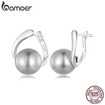 BAMOER, стерлинговое серебро 925 пробы, качество, жемчуг, пряжки для ушей, элегантные серьги-кольца для женщин, помолвочные, свадебные, ювелирные украшения, подарок 925 silver