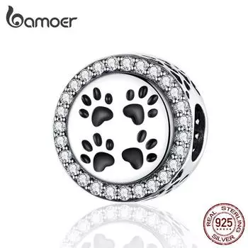 BAMOER, стерлинговое серебро 925 пробы, круглые бусины со следами кошачьих лап для женщин, брендовый браслет-подвеска SCC1186