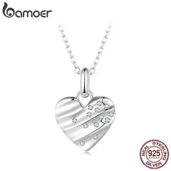 BAMOER, стерлинговое серебро 925 пробы, мерцающее сердце, кулон, ожерелье, цепочка на шею для женщин, подарок на годовщину, ювелирные изделия 925 silver