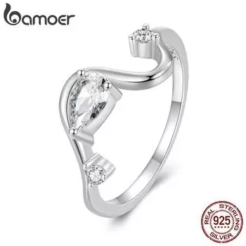 BAMOER, стерлинговое серебро 925 пробы, минималистское обтекаемое кольцо, кольцо на палец с геометрической линией для женщин, вечерние, модные изящные ювелирные изделия 6