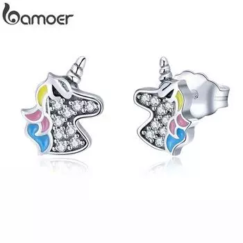 Bamoer, стерлинговое серебро 925 пробы, ослепительные великолепные серьги-гвоздики с эффектом пони, серебро для женщин и девочек, ювелирные изделия из стерлингового серебра 925 silver