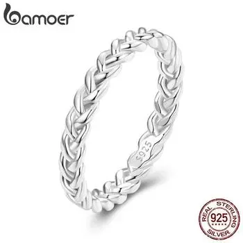 BAMOER, стерлинговое серебро 925 пробы, плетеная текстура, витая полоса вечности, плетеные кольца на палец, ювелирные украшения, подарок для женщин 6