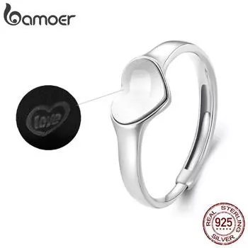 BAMOER, стерлинговое серебро 925 пробы, полированное кольцо «Свет и тень, любовь», регулируемое кольцо с отверстием в форме сердца для женщин, подарок на день Святого Валентина 925 silver