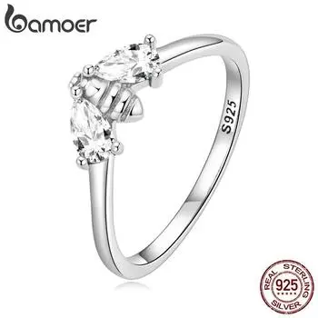 BAMOER, стерлинговое серебро 925 пробы, прозрачный циркон, кольцо на палец с пчелкой, нежные кольца с насекомыми для женщин, подарок на день рождения, ювелирные изделия 7