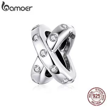 BAMOER Стерлинговое серебро 925 пробы с ослепительным двухслойным фианитом в форме креста для оригинального браслета со змеей 925 silver