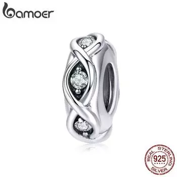 BAMOER Стерлинговое серебро 925 пробы с прозрачным фианитом Infinity Love Charm подходит для брендового браслета и браслетов из тибетского серебра серебряный