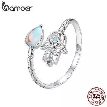 BAMOER, стерлинговое серебро 925 пробы, счастливая рука Фатимы, открывающееся кольцо, Радуга, лунный камень, слеза, штабелируемые кольца, вечерние ювелирные изделия, подарок 925 silver