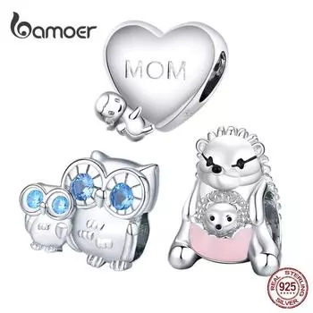 BAMOER Стерлинговое Серебро 925 пробы Сова Мама и ребенок Ежик Домашние животные Металлический Подвеска для оригинального браслета Изящные ювелирные изделия C