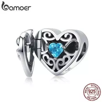 BAMOER Стерлинговое серебро 925 пробы Всегда в форме сердца с бантом-сюрпризом Бусины-сюрпризы подходят для браслетов-подвесок