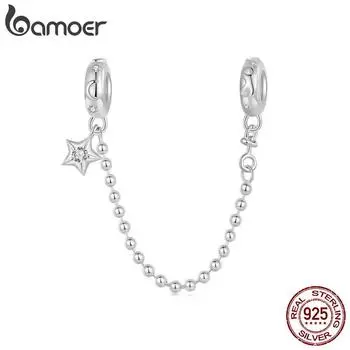 BAMOER Стерлинговое Серебро 925 пробы Звезда и Луна Защитная Цепочка подходит для Женского Браслета Подарочные Ювелирные Изделия SCC2840