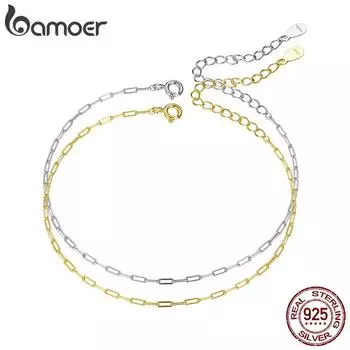 BAMOER Стерлингового Серебра 925 Базовый Позолоченный Регулируемый Браслет для Женщин Модные Ювелирные Изделия A серебряный
