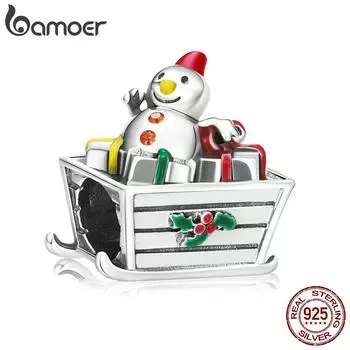 BAMOER Стерлингового Серебра 925 Цвет Капает Масло Милый Снеговик Автомобиль Бисером для Женщин Изящные Ювелирные Изделия Подарок 925 silver