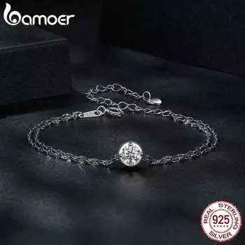 BAMOER стерлингового серебра 925 пробы 0,5 карата двухслойный блестящий браслет из муассанита подарки на годовщину для женщин изысканные вечерние ювелирные изделия