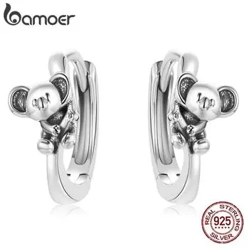 BAMOER стерлингового серебра 925 пробы 1 пара текстурированных ленивых милых серег-гвоздиков с изображением коалы для женщин элегантные изящные ювелирные изделия 925 silver