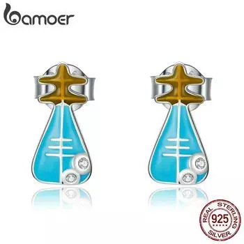 BAMOER стерлингового серебра 925 пробы, эмаль, изысканные мини-серьги-гвоздики в китайском стиле для женщин, ювелирные изделия 925 silver