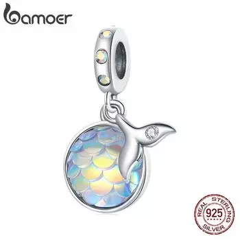 BAMOER Стерлингового Серебра 925 пробы, эмаль, рыбий хвост, подвесные бусины, подвеска, подходит для оригинального браслета 3 мм 925 silver