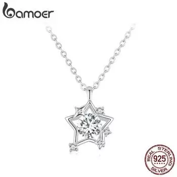 BAMOER стерлингового серебра 925 пробы блестящая звезда кулон ожерелье Pave установка CZ для женщин подарок на день рождения модные изящные ювелирные изделия подарок SCN523