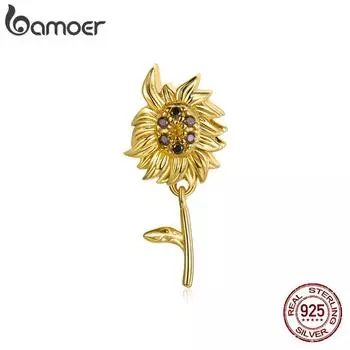 BAMOER стерлингового серебра 925 пробы блестящий циркон Подсолнух Шарм бусины для оригинальных 3 мм браслетов и ожерелья серебряный