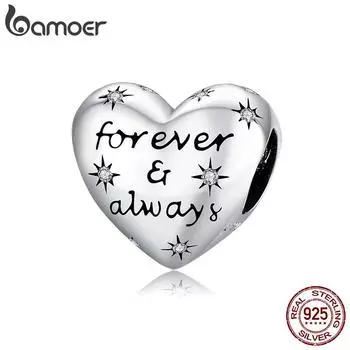 BAMOER стерлингового серебра 925 пробы блестящий кубический цирконий подвеска в виде сердца для оригинальных 3 мм браслетов и ожерелья DIY ювелирные изделия